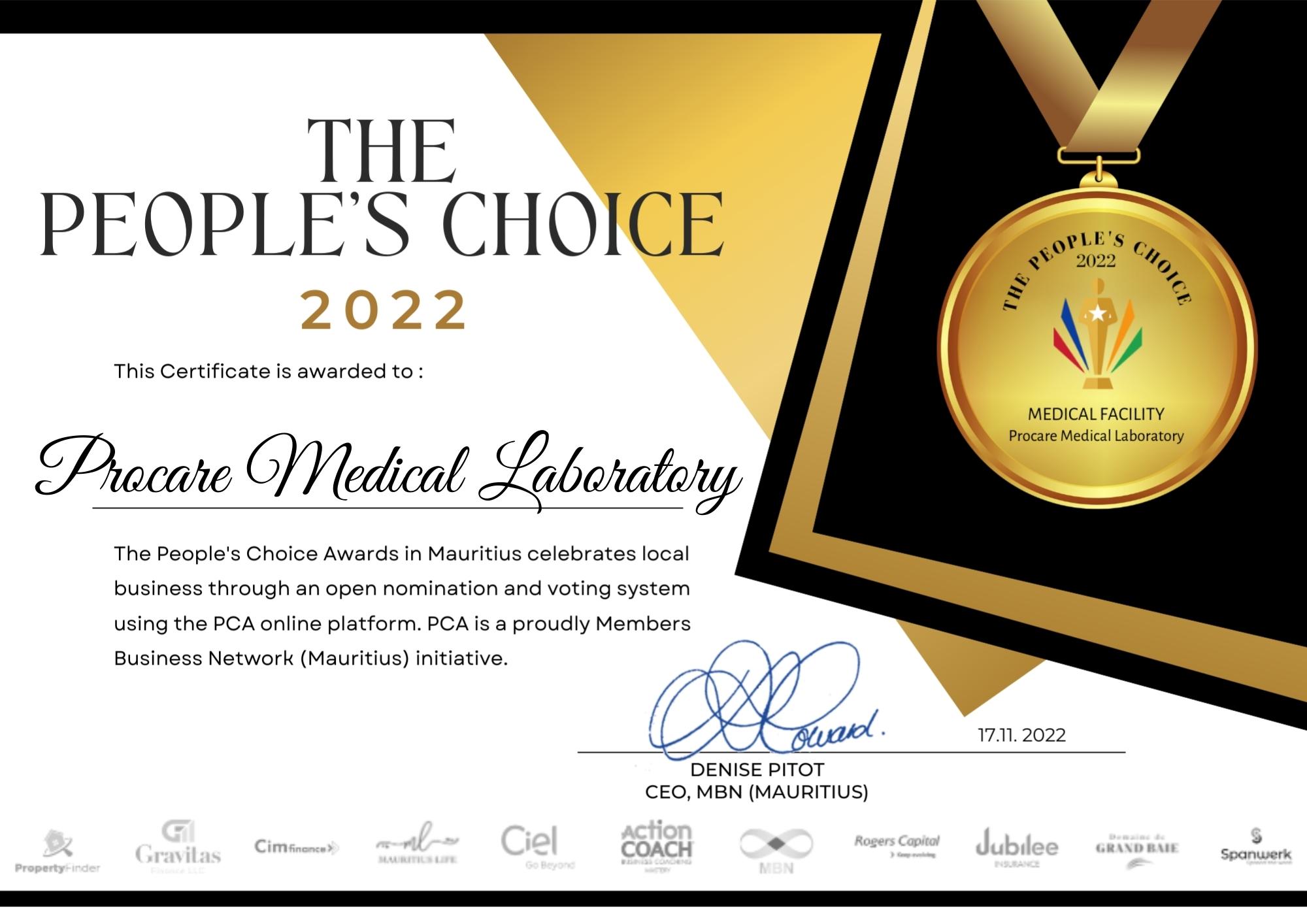 ProCare Medical Laboratory Wins The People s Choice Award 2022 A 